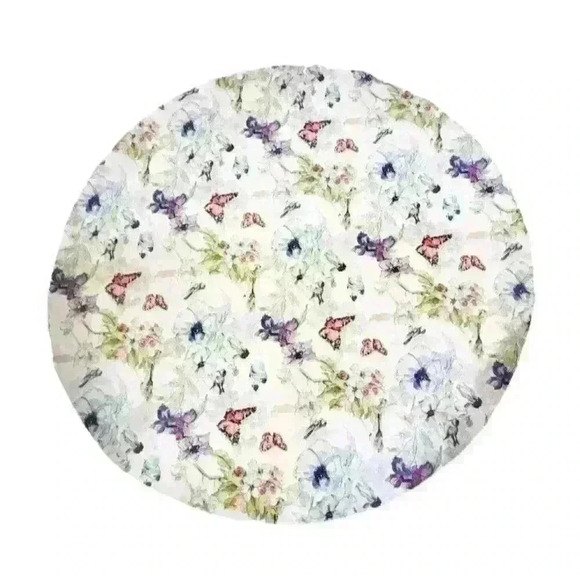 Chinoiserie ROUND 70" White WATERCOLOR Floral Butterfly Bird Cloth Tablecloth - Picture 2 of 4